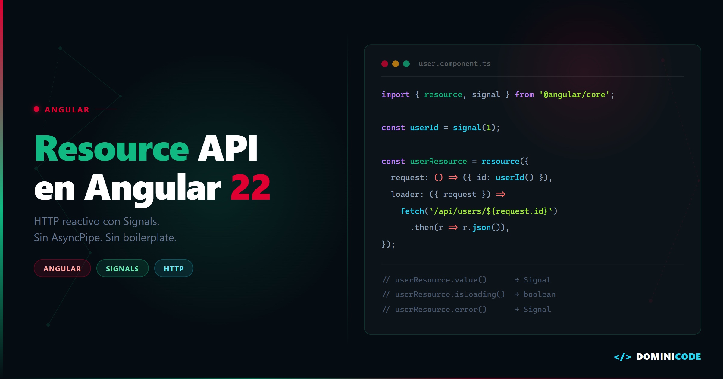 Resource API Angular 22 sin subscribe manual - Dominicode