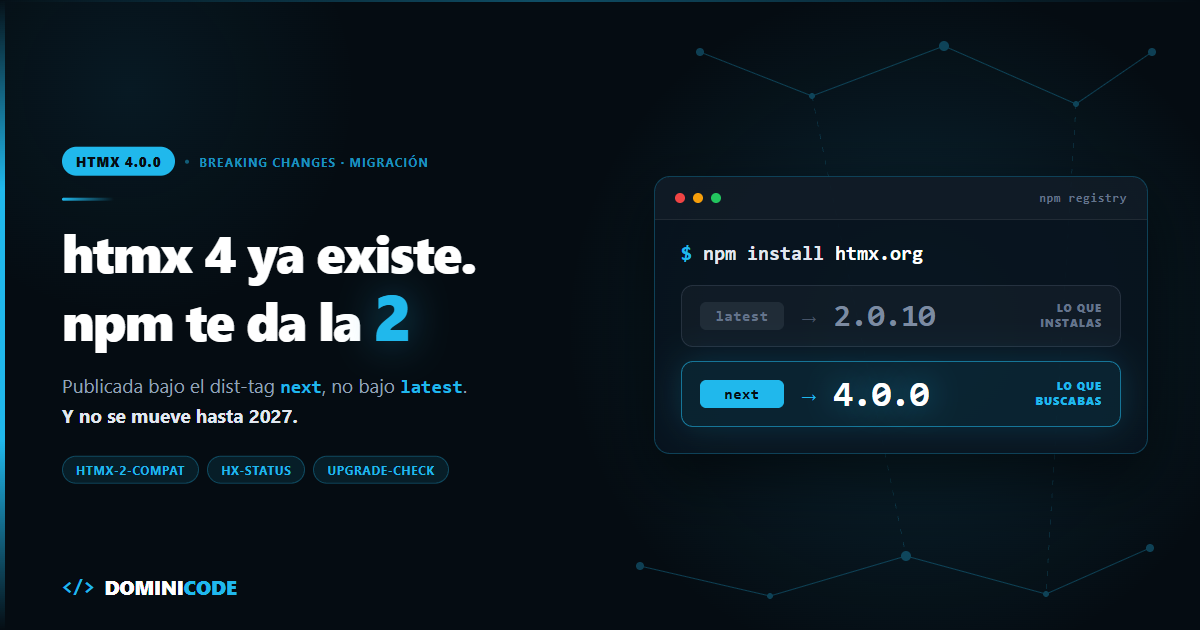 htmx 4 y el dist-tag next en npm — Dominicode