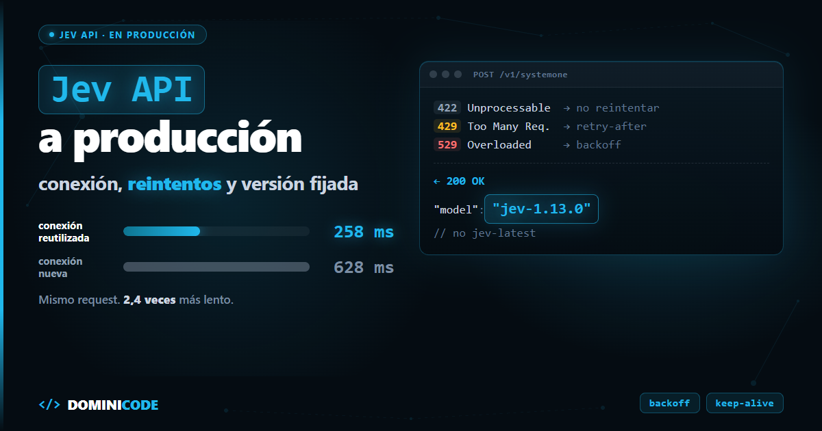 Jev API en producción — Dominicode